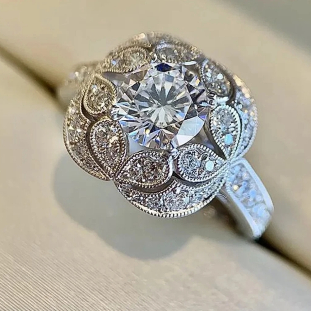 2.18 TCW Round Moissanite New Design Halo Engagement Ring 14k White Gold Plated